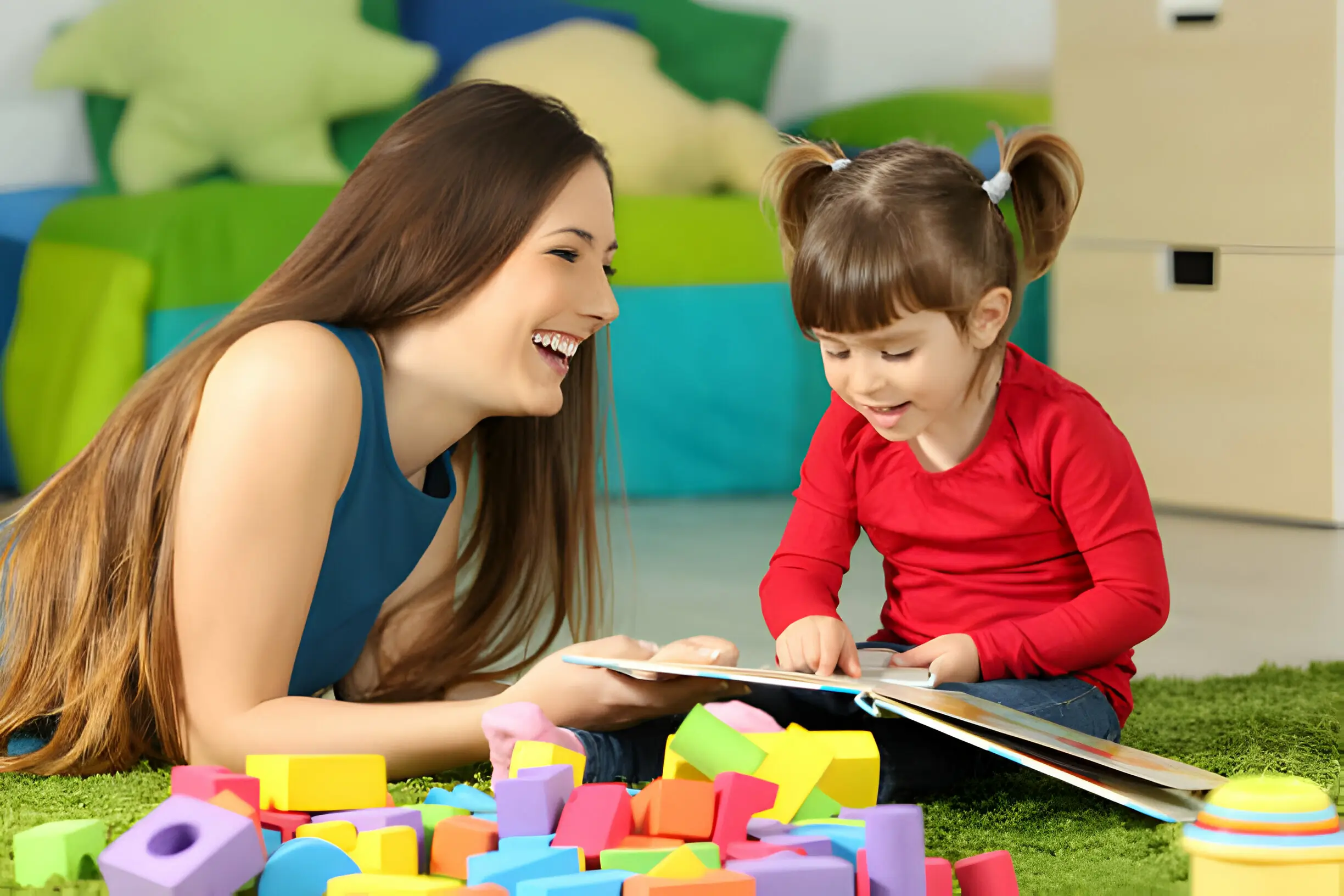 A girl with developmental disability playing